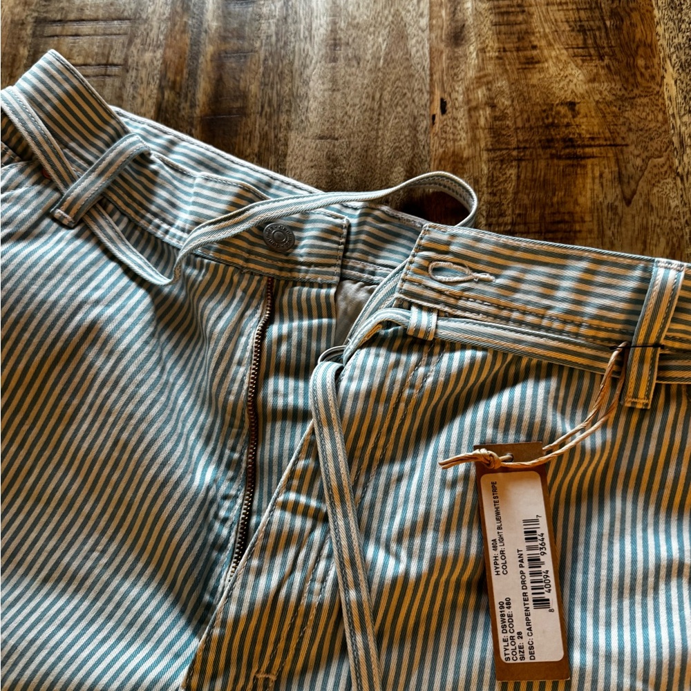 Denimist Carpenter Drop Pants Jeans Denim Striped Light Blue ankle length 28 NWT - Picture 10 of 12
